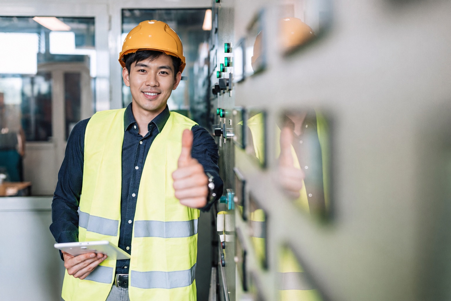 Certified safety engineer giving a thumbs up